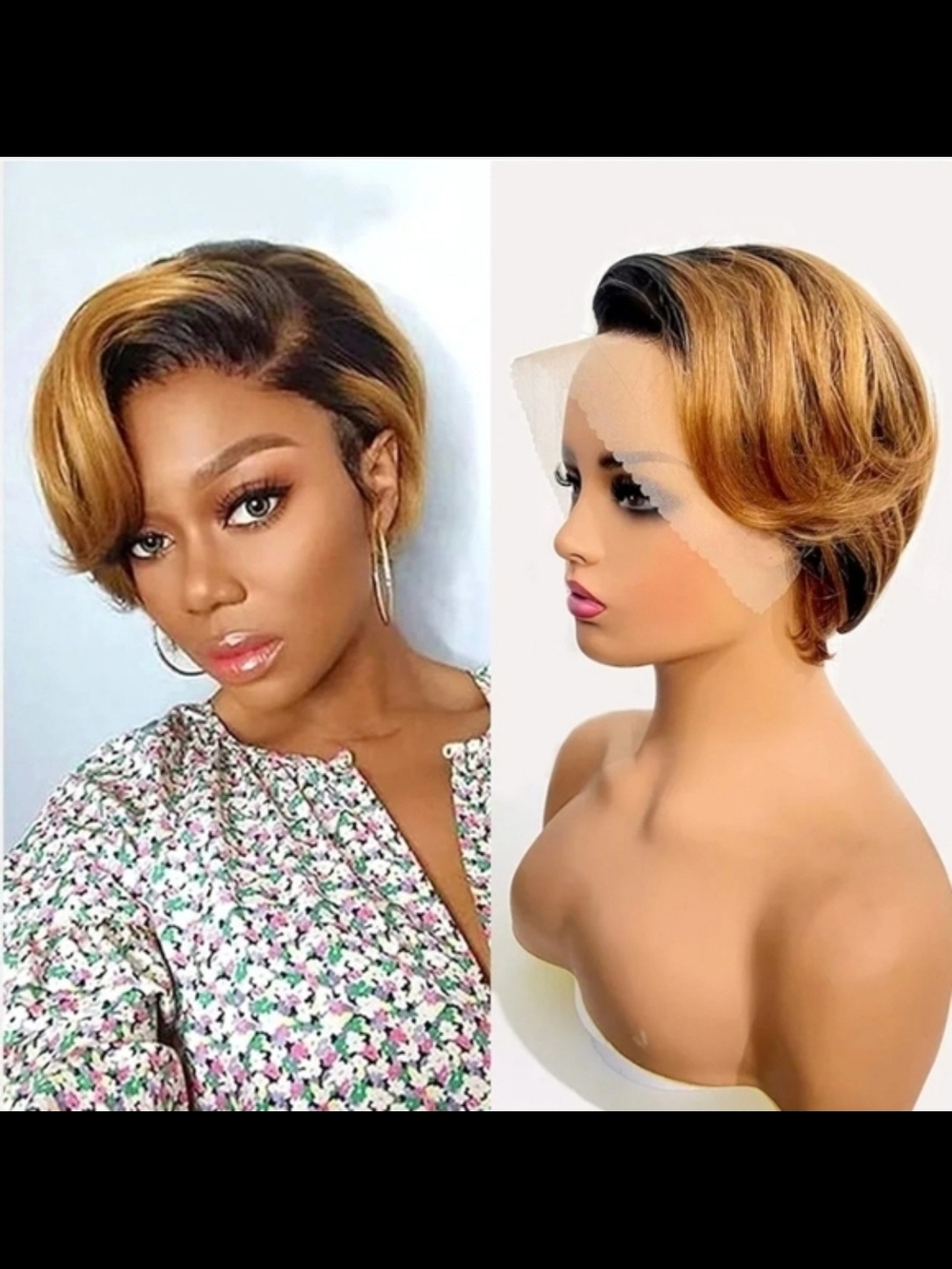 8 Inch 13x4 Lace Front 1B/30 Pixie Human Hair Wig